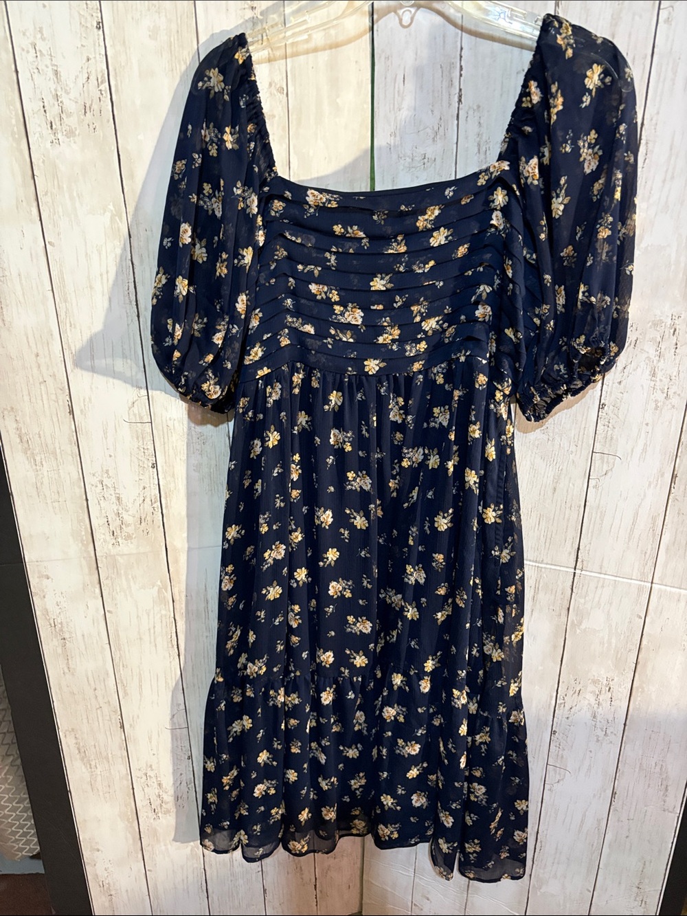 LC Lauren Conrad Navy Midi Dress with Gold Floral Accents